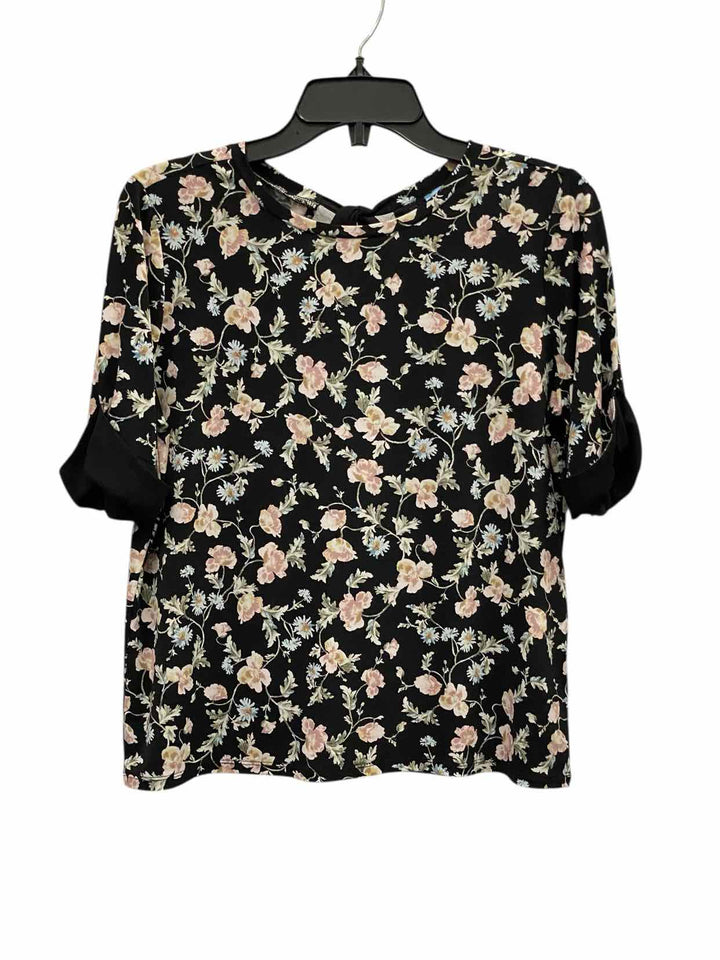 Cece Size S Black Floral Short Sleeve Shirts