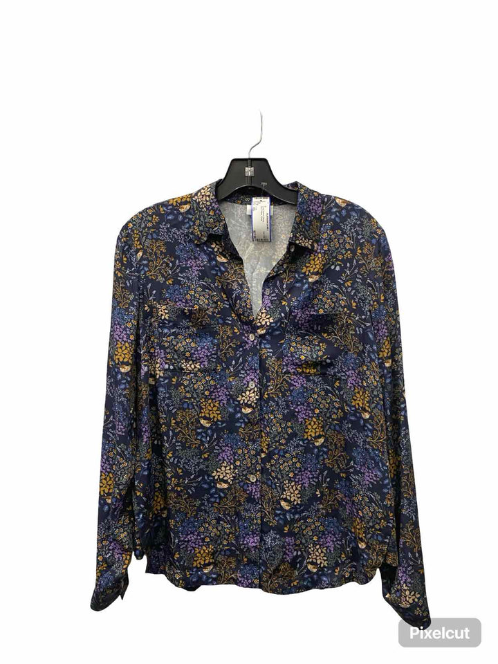 J Jill Size XS Blue Yellow Floral Long Sleeve Shirts