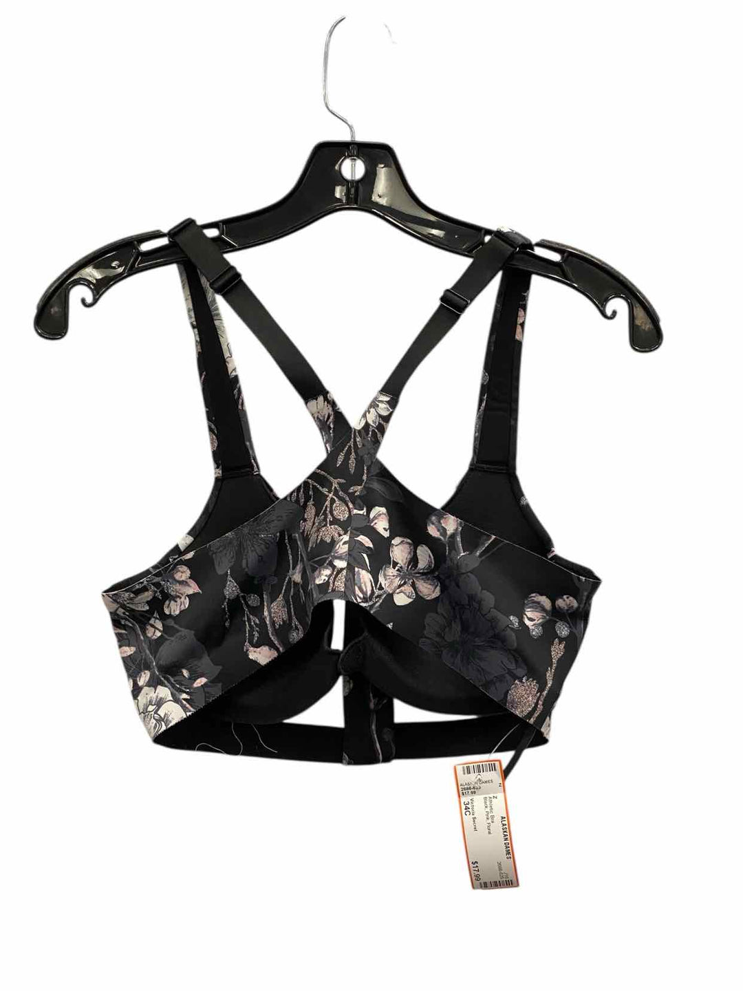 Victoria Secret Size 34C Black Pink Floral Athletic Bra