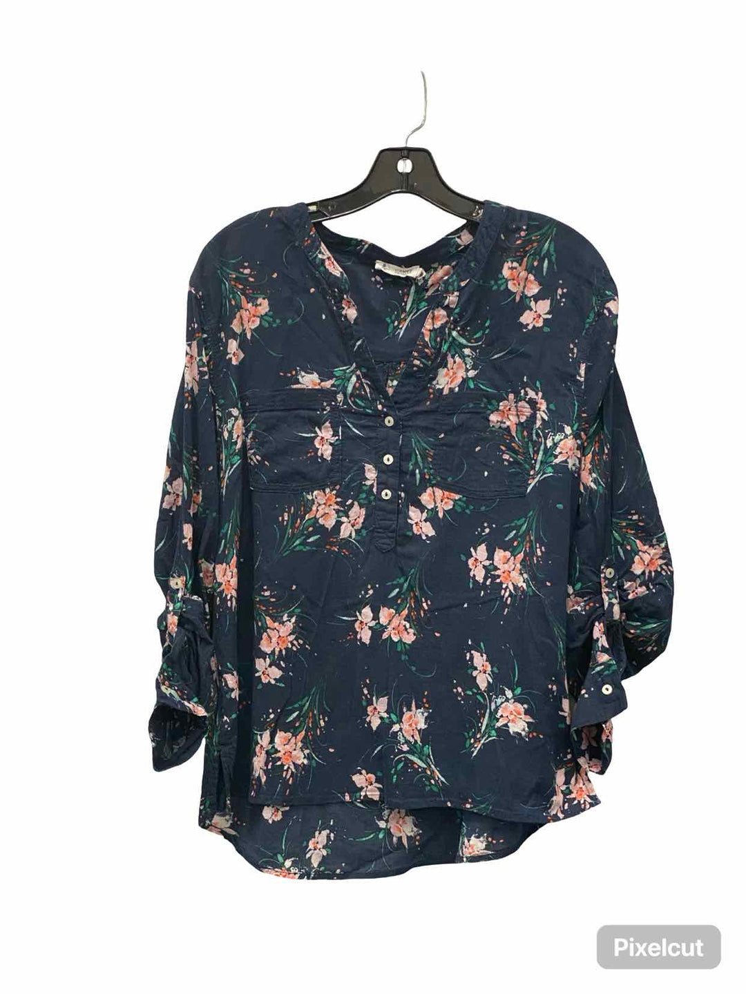 Carve Designs Size L Navy Pink Floral 100% cotton Long Sleeve Shirts