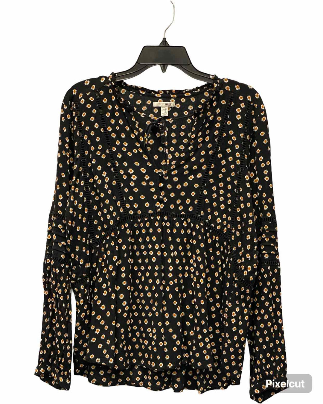 Society Amuse Size L Black Floral Long Sleeve Shirts