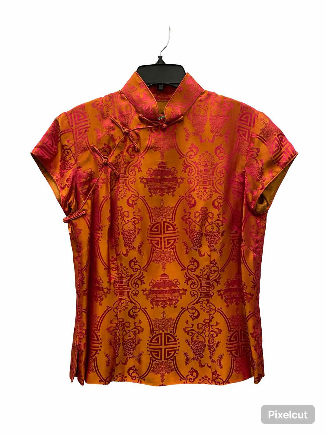 Shanghai Tang Size 12 Orange Silk Blend Short Sleeve Shirts
