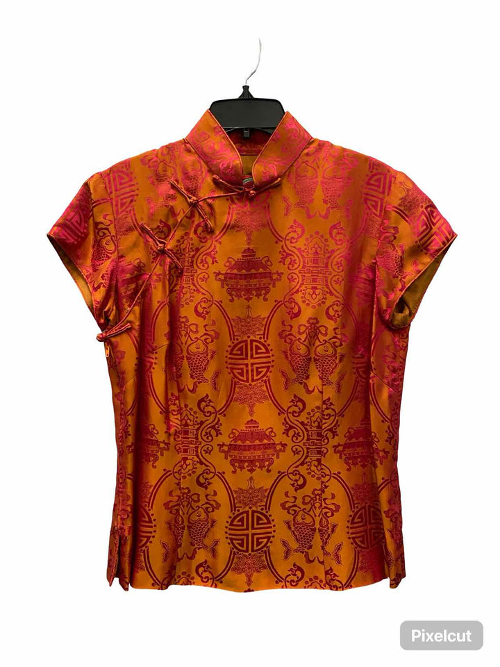 Shanghai Tang Size 12 Orange Silk Blend Short Sleeve Shirts