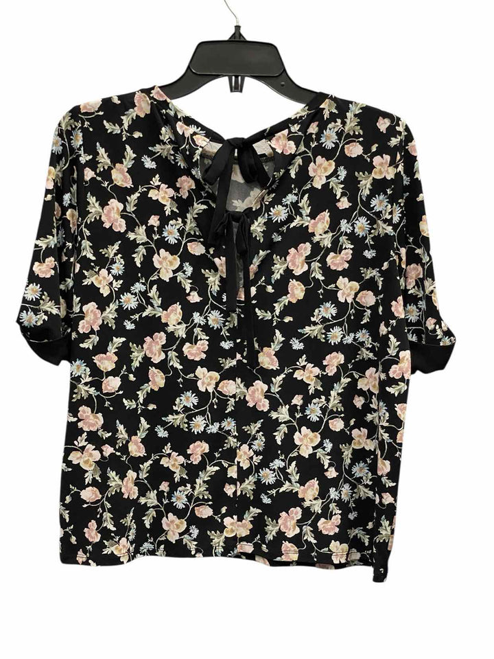 Cece Size S Black Floral Short Sleeve Shirts