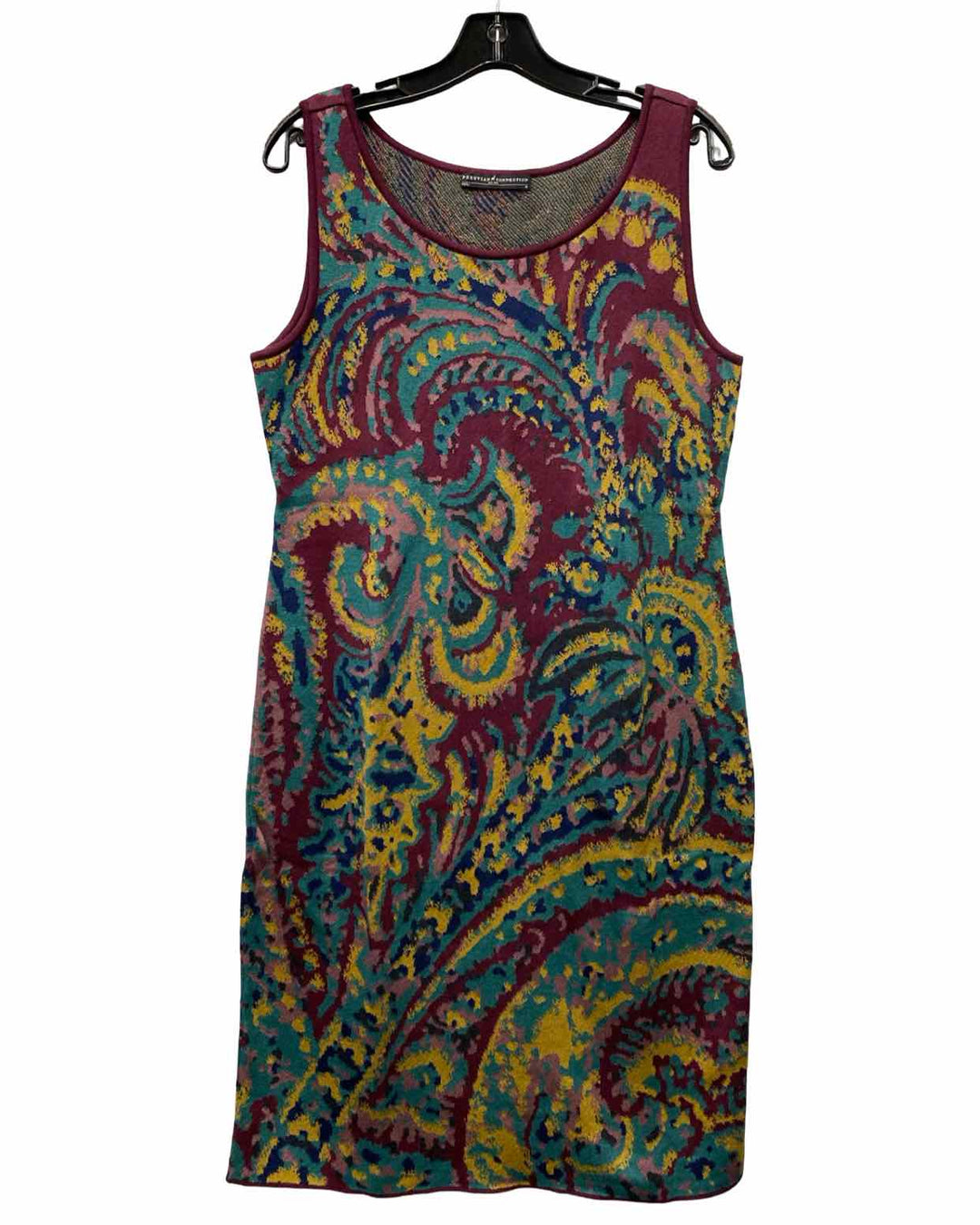 Peruvian Connection Size M Burgundy Teal Print 100% Pima Cotton Dress