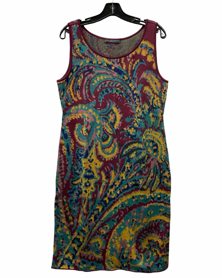 Peruvian Connection Size M Burgundy Teal Print 100% Pima Cotton Dress