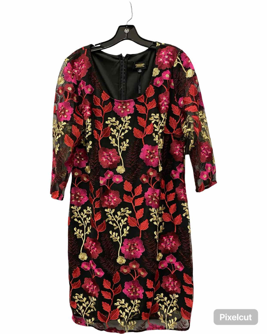 Alexia Admor Size 14 Black Pink & Red Floral Embroidered Dress