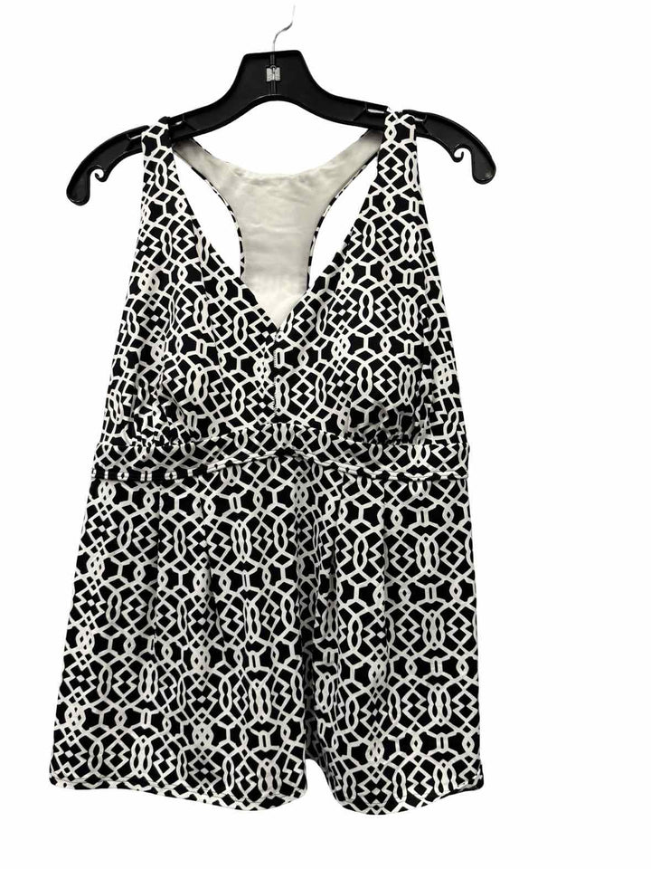 Lands End Size 18 White Black Print Swimsuit Top