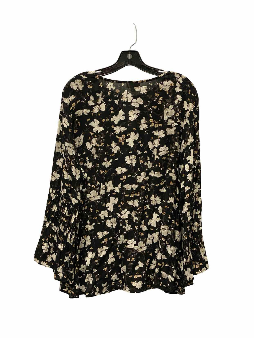 J Jill Size XL White Black Floral Rayon Long Sleeve Shirts