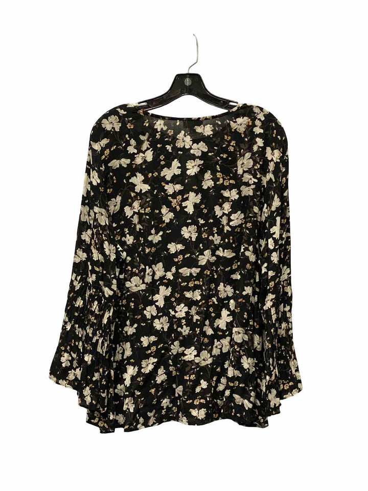 J Jill Size XL White Black Floral Rayon Long Sleeve Shirts