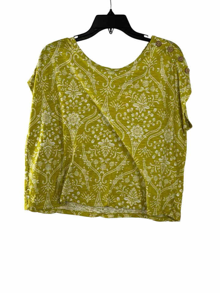 Joie Size L Green White Print Linen Blend Short Sleeve Shirts