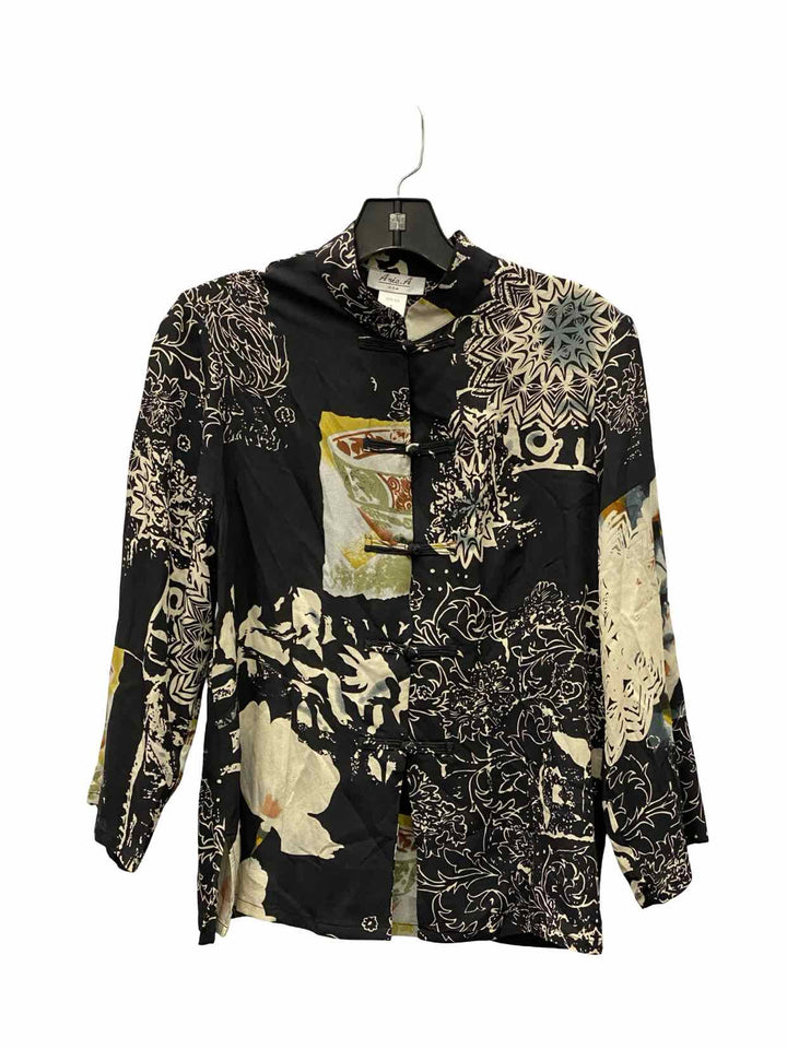 Ania A Size S Black Print 100% silk Long Sleeve Shirts