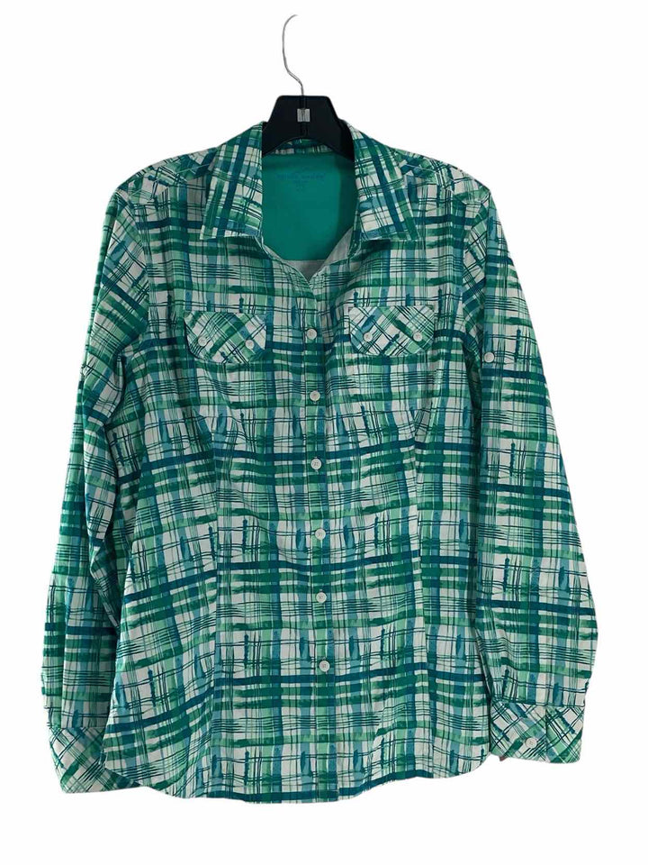 Eddie Bauer Size L Green/Blue White Print Long Sleeve Shirts