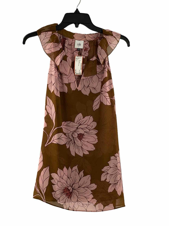 Cabi Size L Brown Pink Floral Tank Top