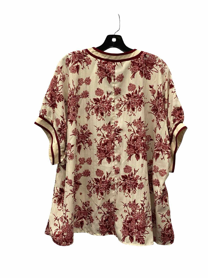 Entro Size L Cream Red Floral Short Sleeve Shirts