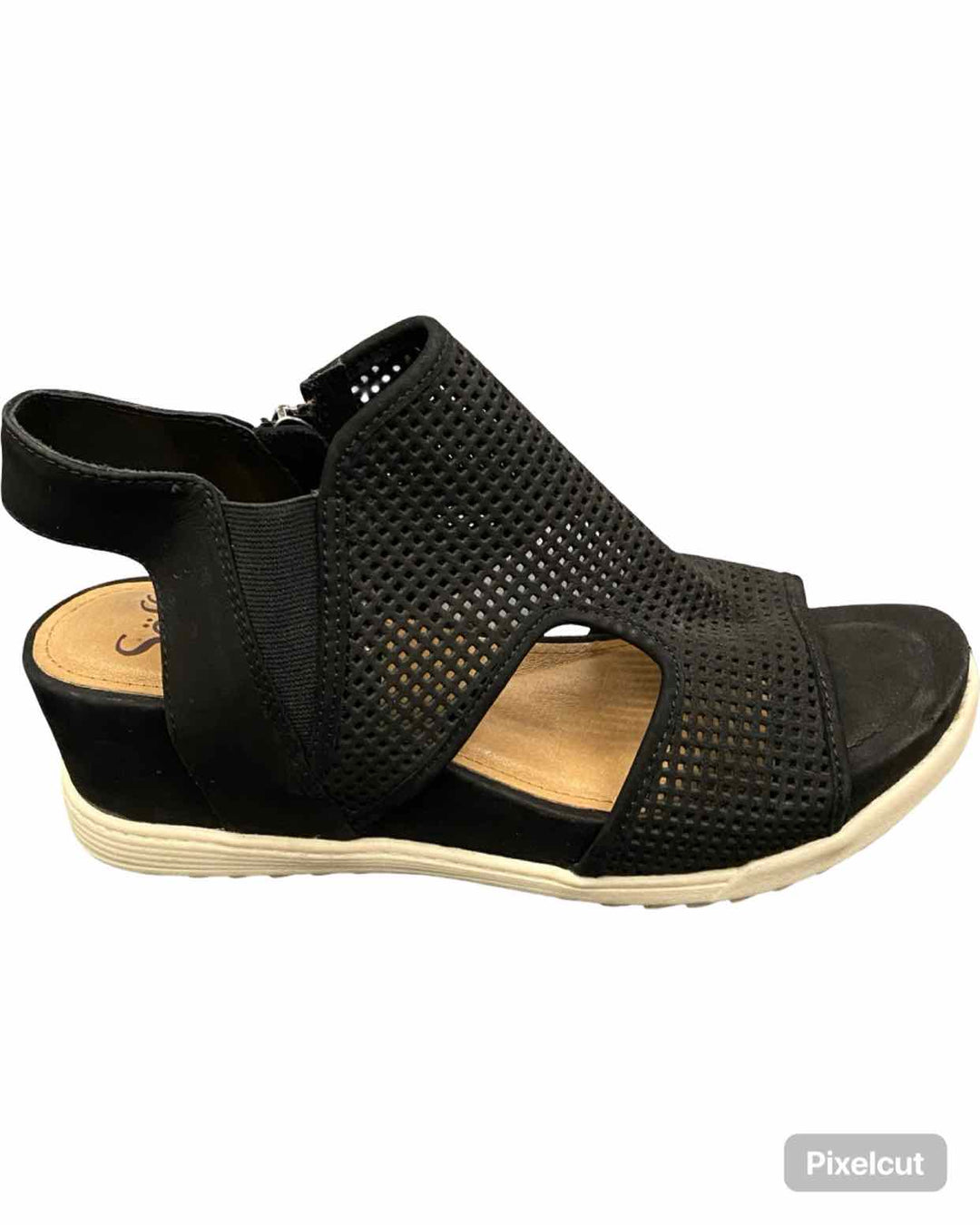 Sofft Shoe Size 9 Black Perforated Suede Sporty Wedge Sandals