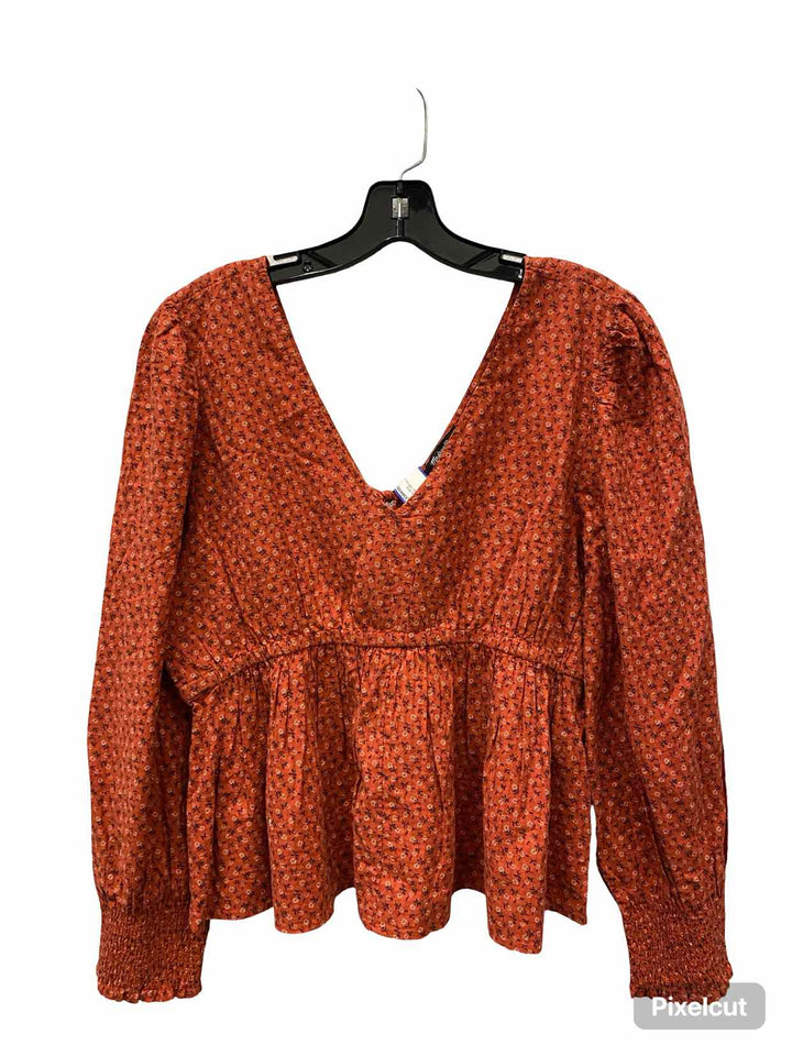 Nordstrom Size L Orange Floral 100% cotton Long Sleeve Shirts