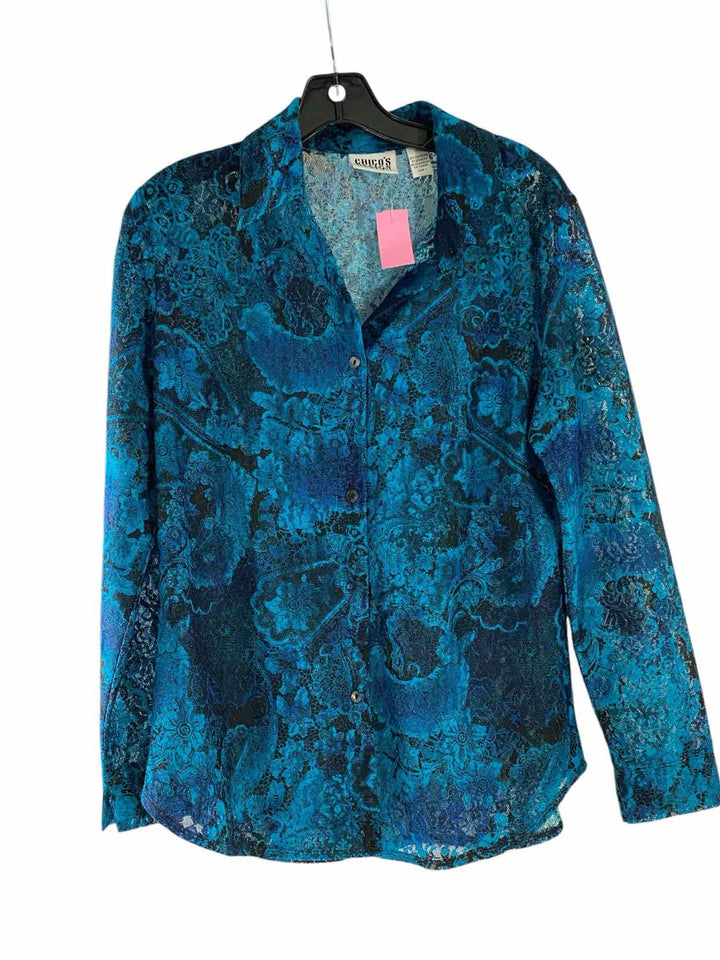 Chico's Size 1 (S) Blue Black Lace Long Sleeve Shirts