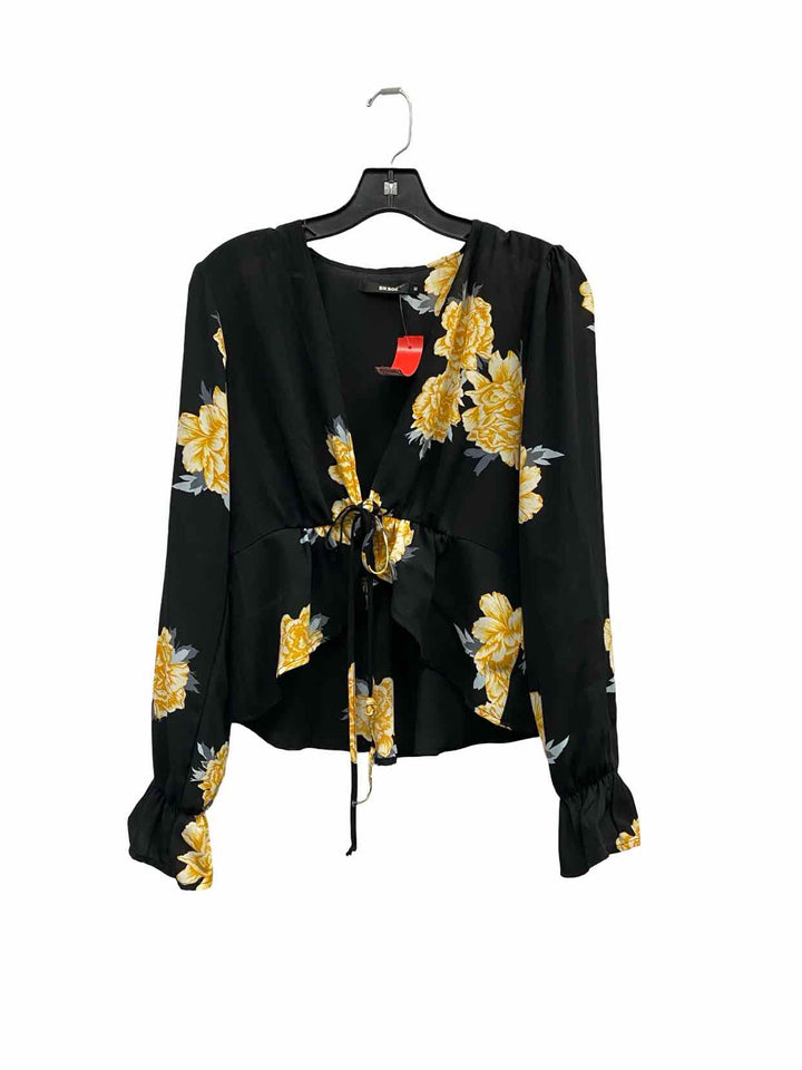 BIKBOK Size M Black Floral Long Sleeve Shirts
