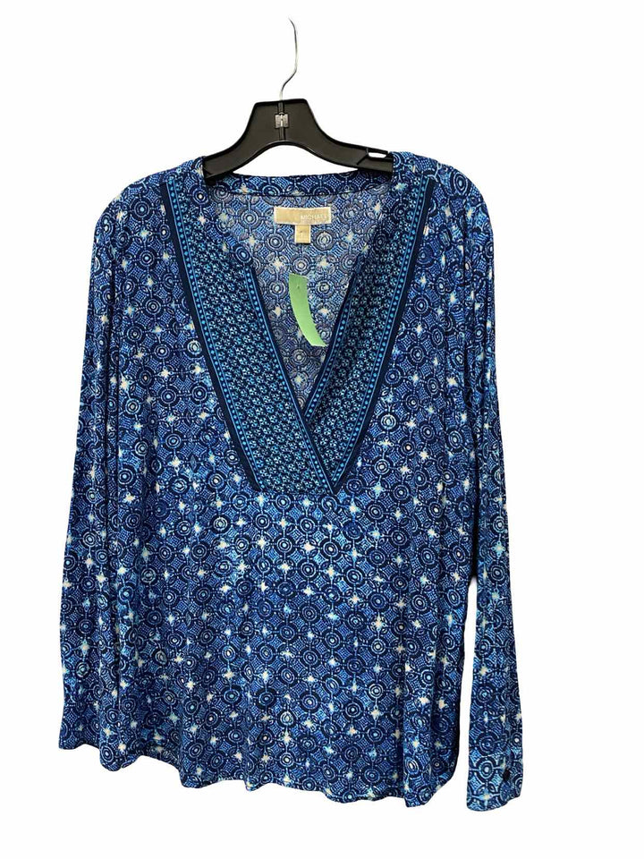 Michael Kors Size XL Blue Print Long Sleeve Shirts