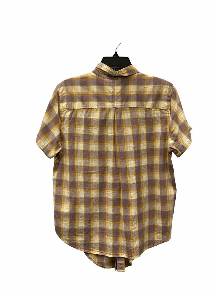 Toad & Co. Size L Yellow Purple Plaid 100% cotton Short Sleeve Shirts