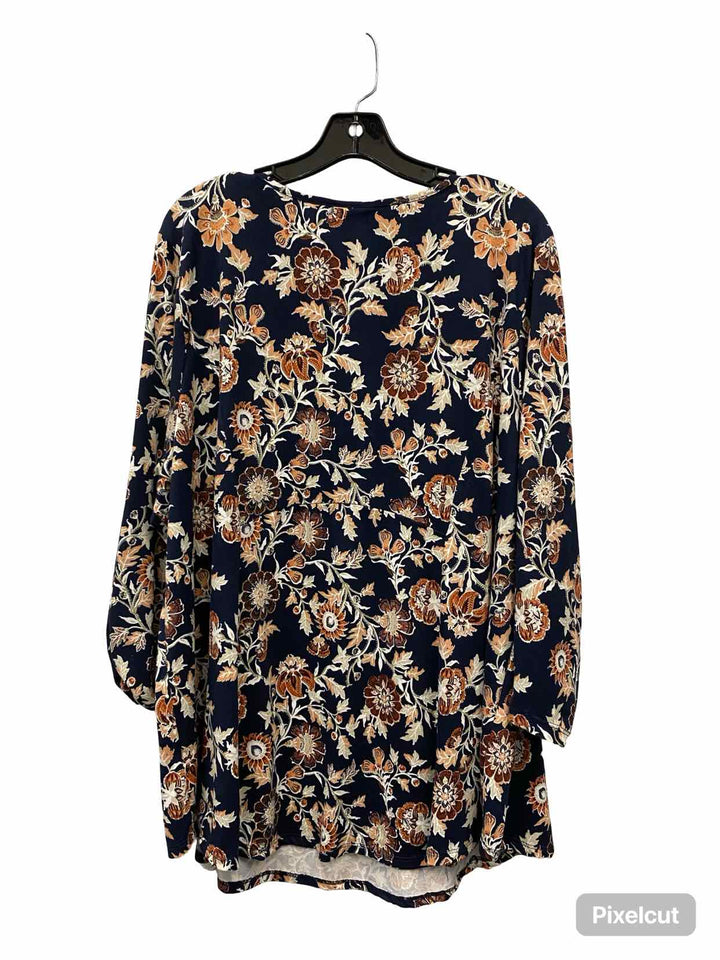 Studio B by Bobeau Size 3X Navy Blue Brown Floral Long Sleeve Shirts