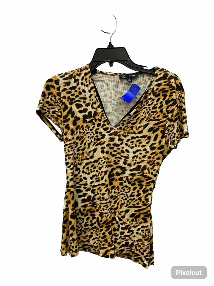 INC Size M Brown Animal Print Short Sleeve Shirts