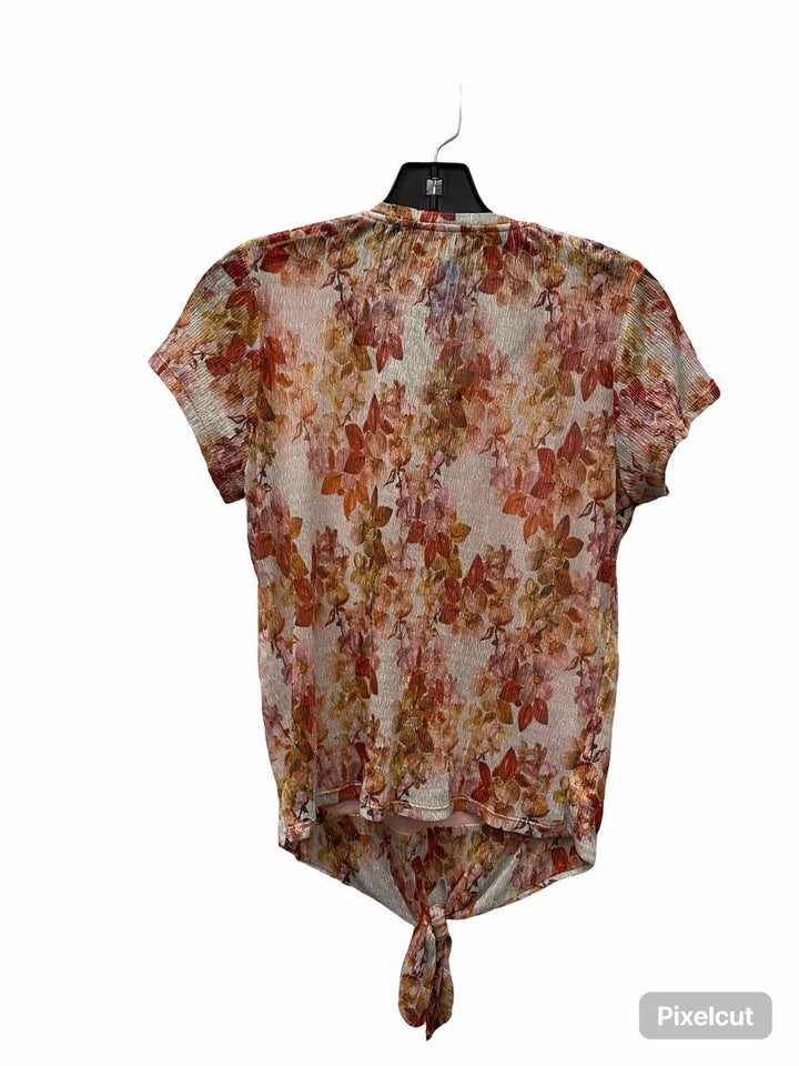 Eva Franco Size XS White Red Floral Short Sleeve Shirts