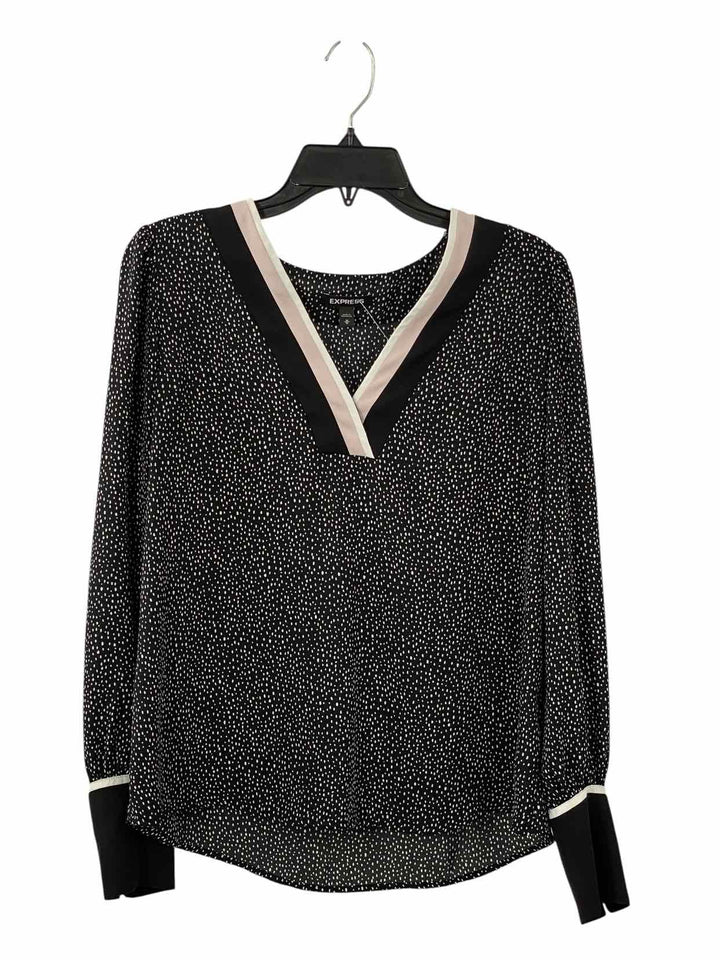 Express Size M Black White Polka Dot Long Sleeve Shirts
