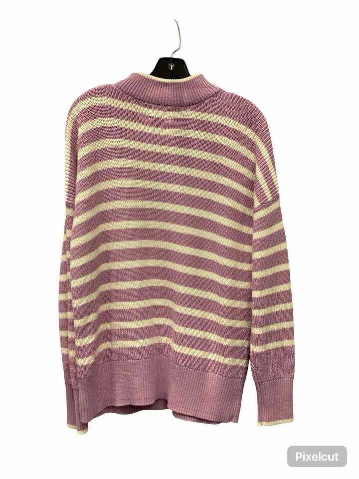Lands End Size M Pink White Striped 100% cotton Sweater