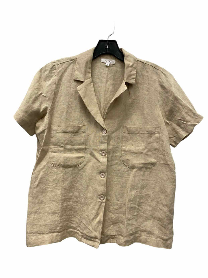Vetta Size XS Tan 100% Linen Short Sleeve Shirts