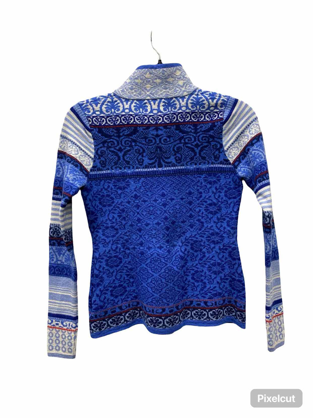 Icelandic Designs Size S Blue White Print 100% Merino Wool Sweater