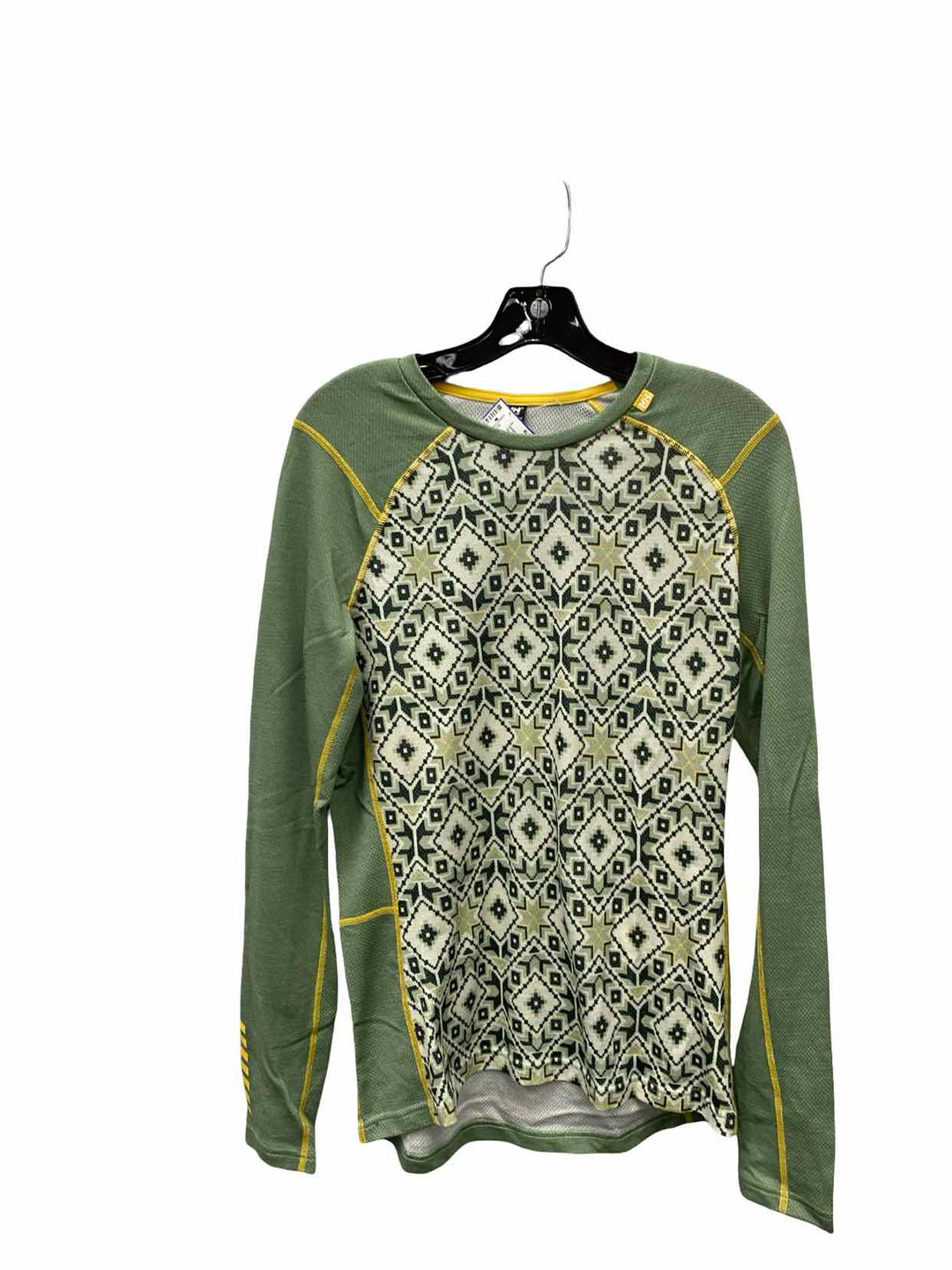 Helly Hansen Size L Green Print 57% merino wool Athletic Long Sleeve