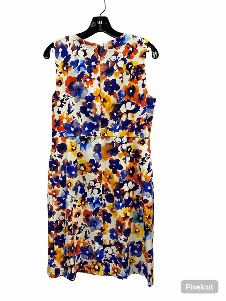 Lands End Size 8 Blue & White Orange Floral Dress