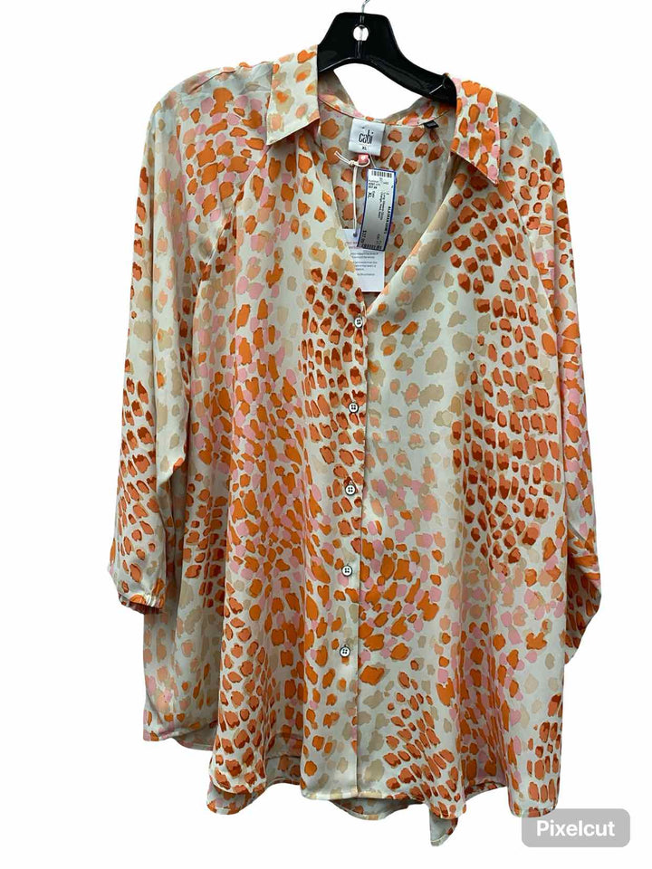 Cabi Size XL Orange Print Long Sleeve Shirts