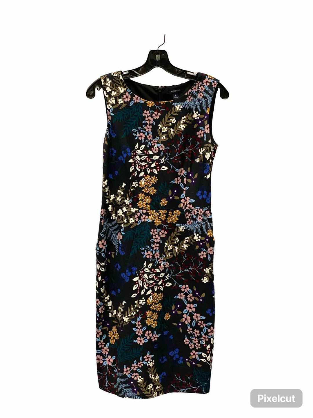 Lands End Size 2 Black Multi Floral Dress