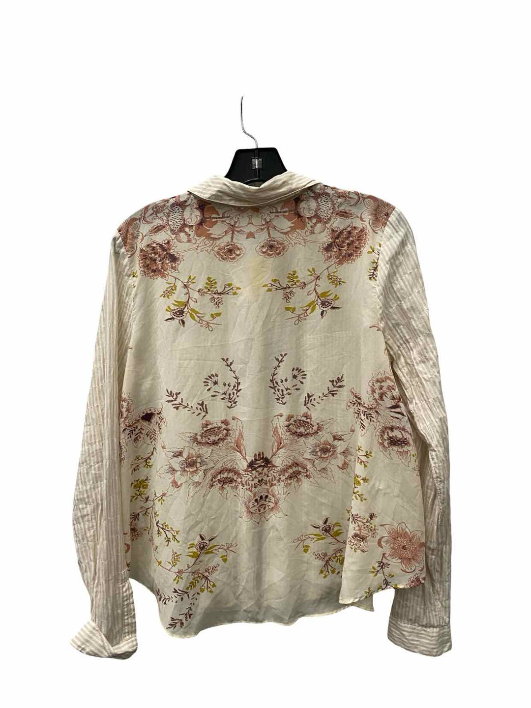 Free People Size SP Beige White Striped Long Sleeve Shirts
