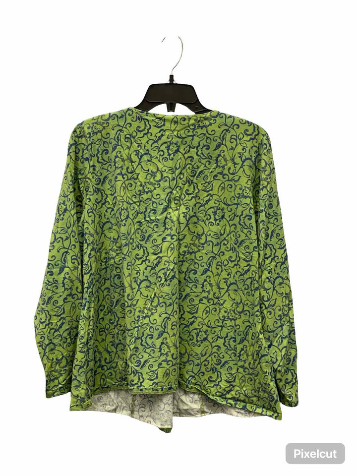 Liz & co Size 2X Green Blue Floral 100% cotton Long Sleeve Shirts