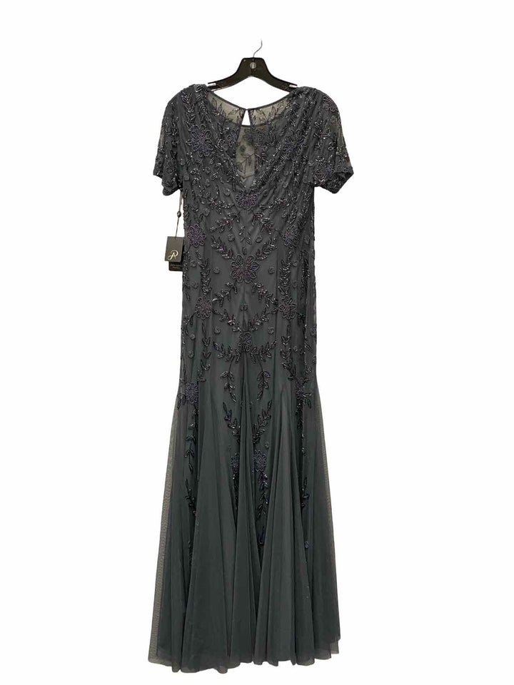 Adriana Papell Size 6 Gray Floral Embroidered Formal Dress(Long)