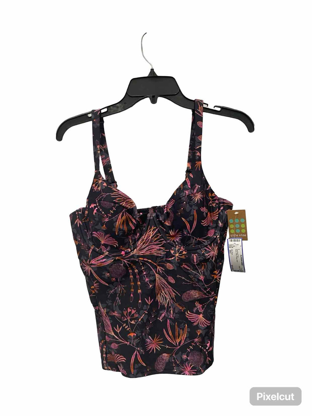 Title Nine Size 36C Black Pink Floral Swimsuit Top