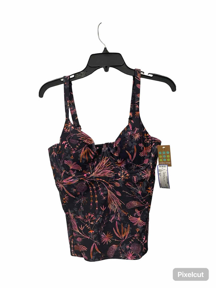 Title Nine Size 36C Black Pink Floral Swimsuit Top