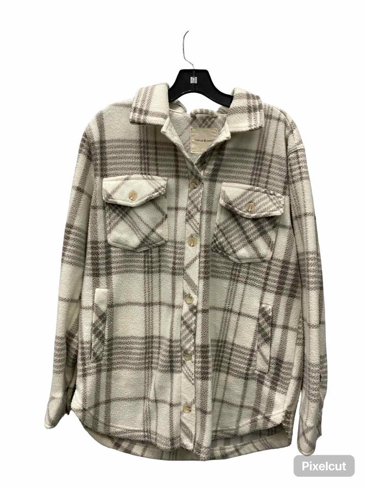 Thread & Supply Size M Cream Plaid Fleece Jacket