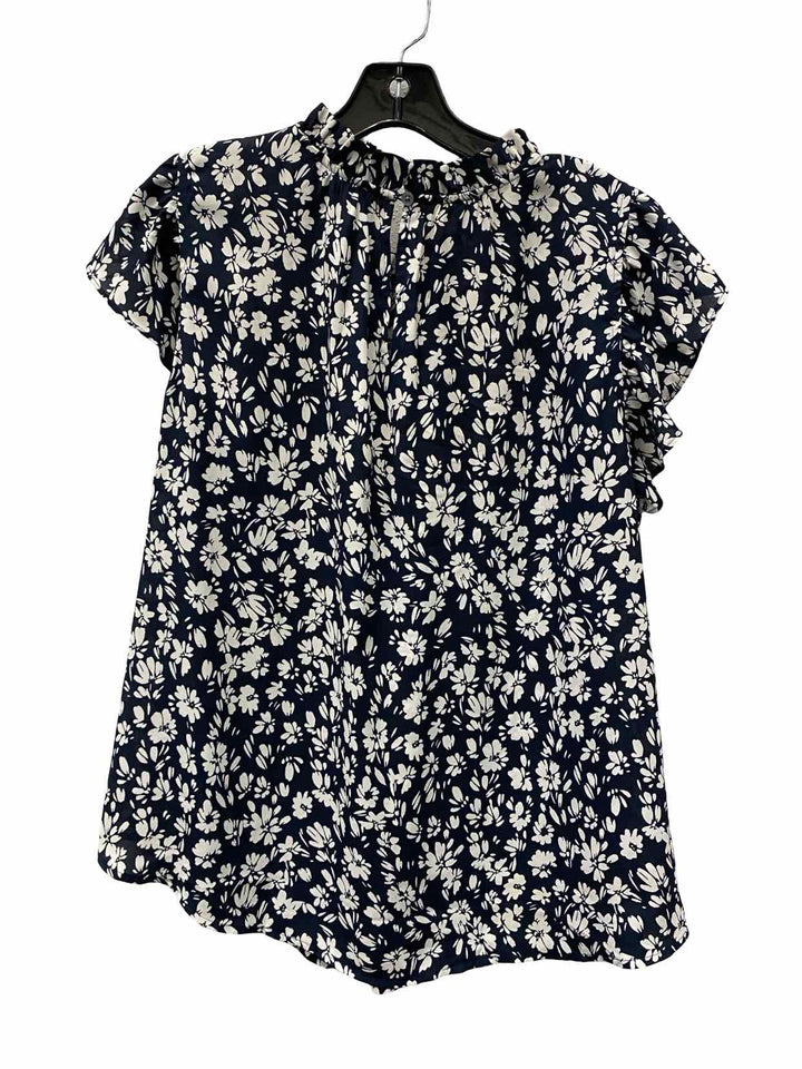 Loft Size XL Navy White Floral Short Sleeve Shirts
