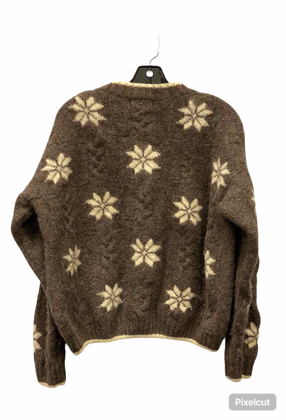 Lands End Size 10/12 Brown Floral Pure Wool Sweater