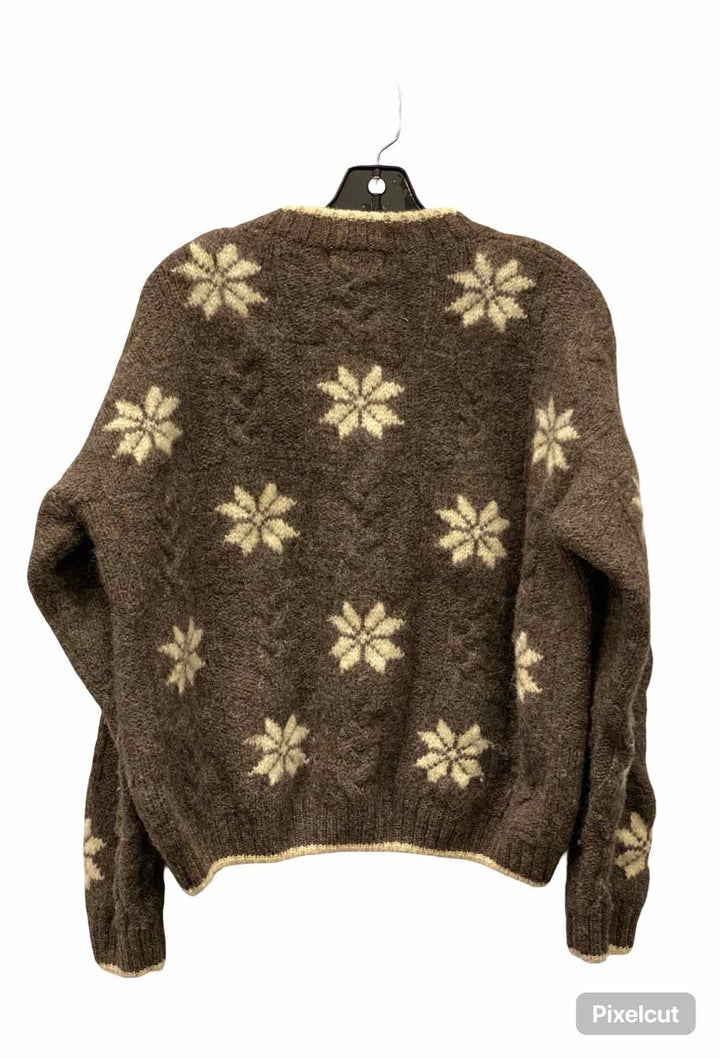 Lands End Size 10/12 Brown Floral Pure Wool Sweater