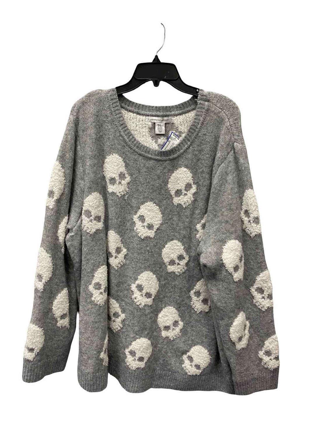 Cupcakes and Cashmere Size 3X Gray White Sculls Sweater
