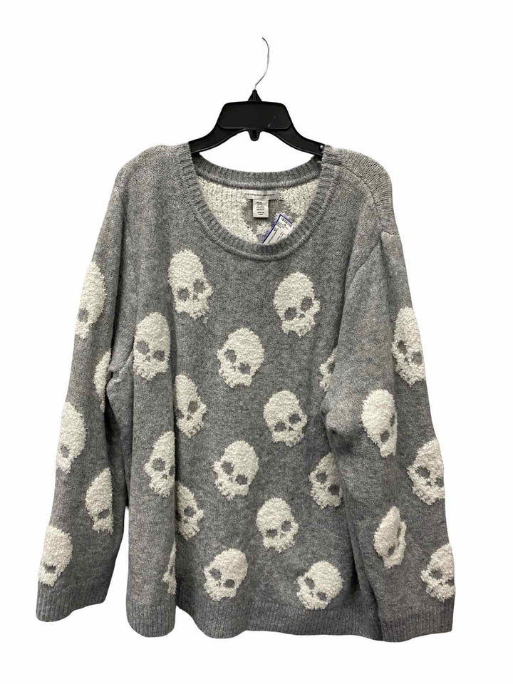 Cupcakes and Cashmere Size 3X Gray White Sculls Sweater