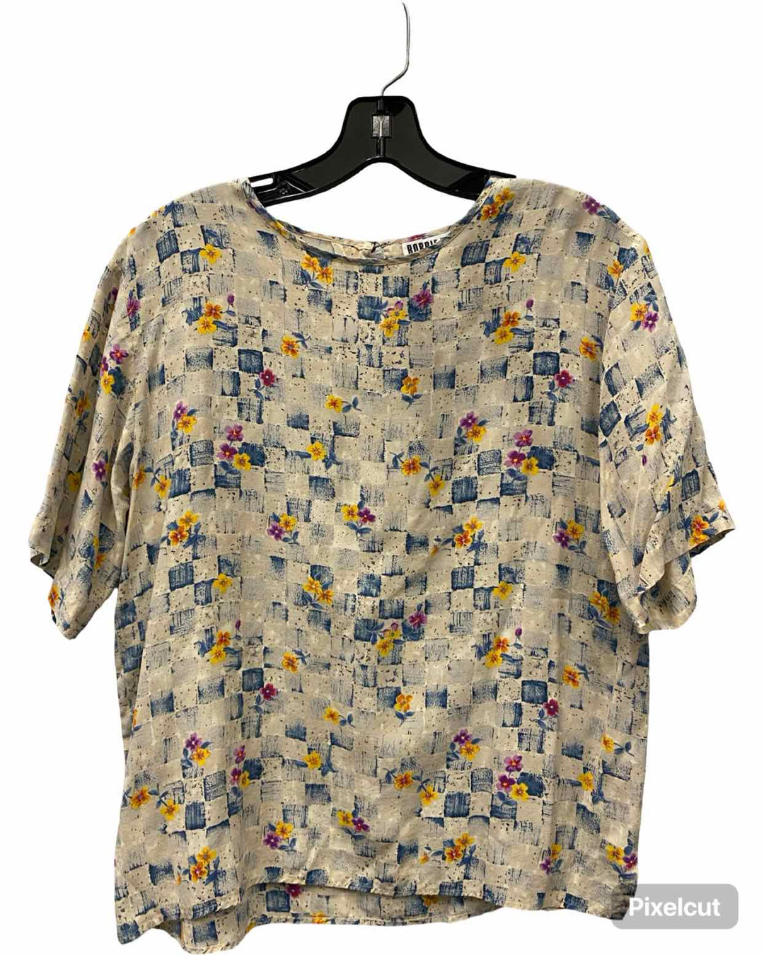 Robbie Bee Size M Beige Multi Floral 100% silk Short Sleeve Shirts