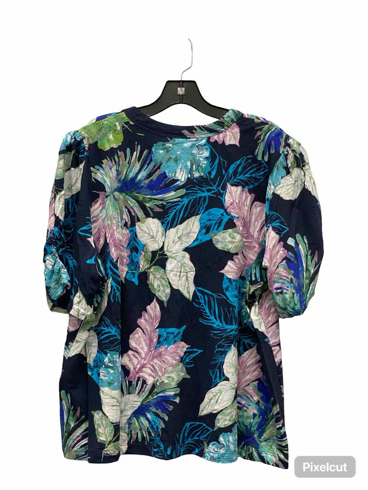 Chico's Size XXL Blue Purple Leafy Short Sleeve Shirts