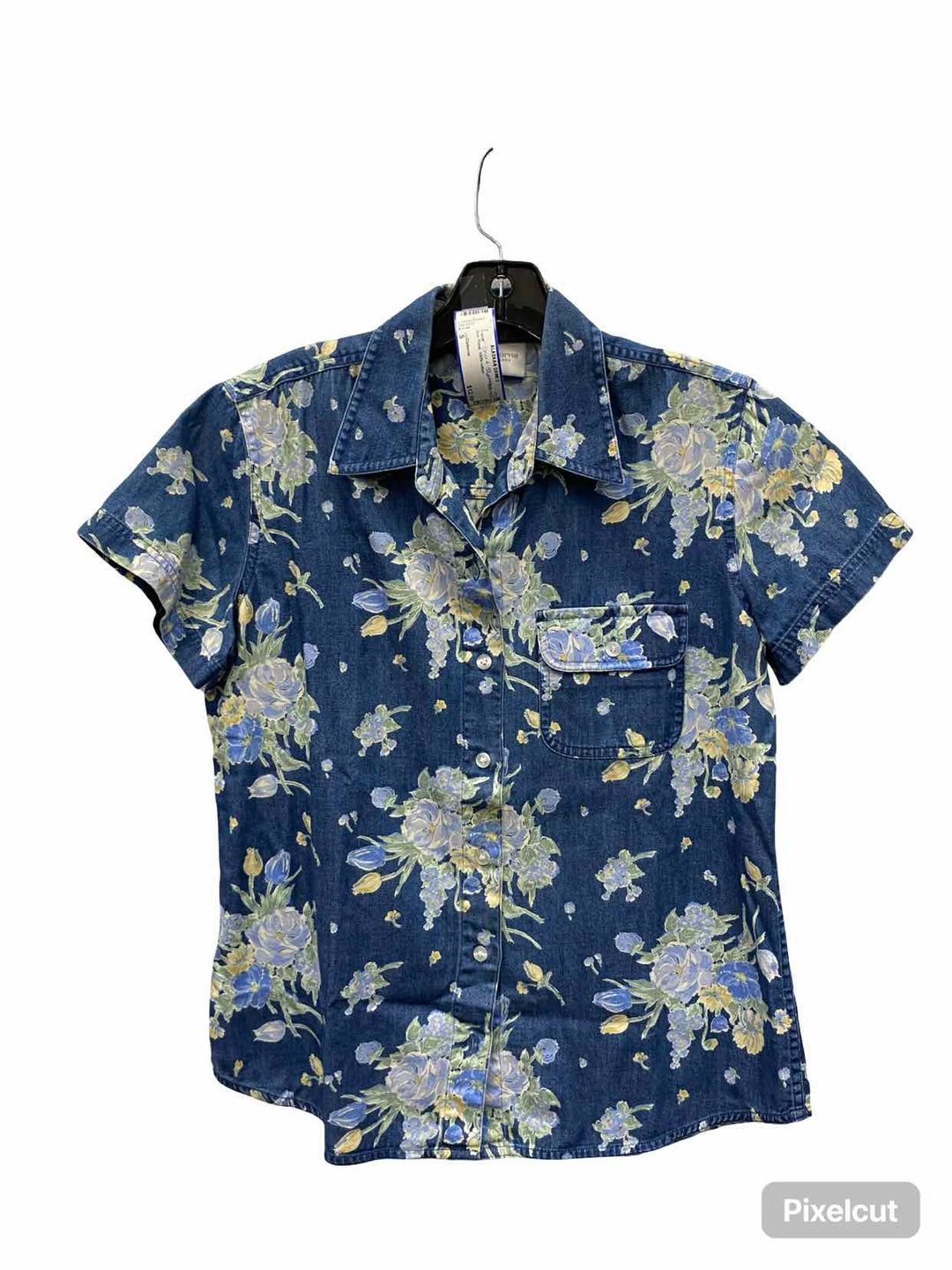 Liz Claiborne Size S Blue Floral 100% cotton Short Sleeve Shirts